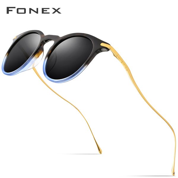 

fonex acetate polarized sunglasses men vintage round titanium sun glasses for women 2020 mirror uv400 shades 857, White;black