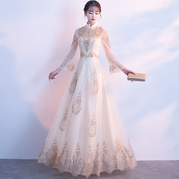 

vintage chinese women lace flower qipao elegant mandarin collar wedding dress classic evening gowns casual lady party cheongsam, Red