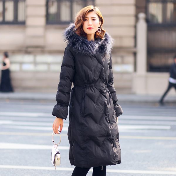

cotton coat women's 2018 new style winter korean-style over-the-knee mid-length waist hugging slimming cotton-padded jacket natu, Blue;black