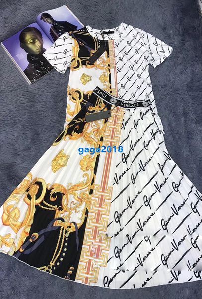 

высокого класса женщины девушки платье комплект футболка золотой гибискус письмо печати с коротким рукавом тройник топы-линии миди юбка в ск, White