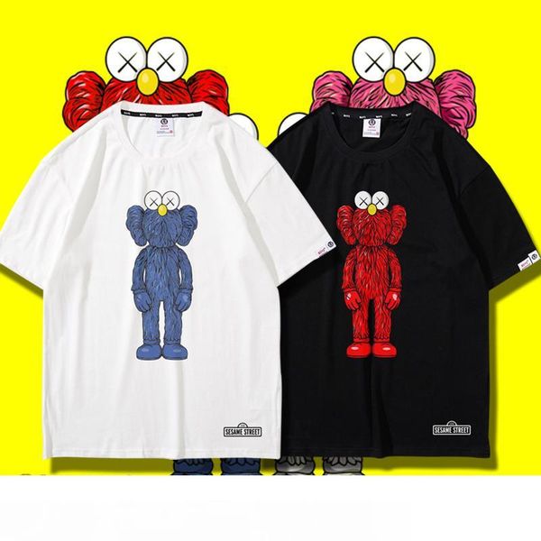 

футболка 20 kaws улица сезам совместной канье дизайнер мужской высокое качество дамы с коротким рукавом свободного покроя американский прили, White;black