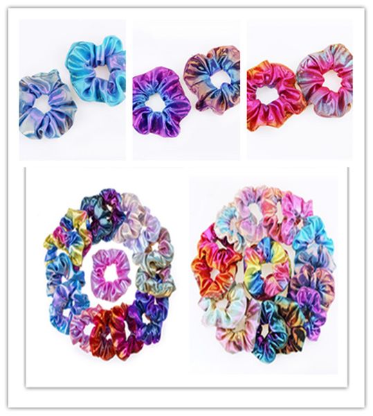 

блестящая laser ponytail holder женщины волос резинка для волос градиент цвета эластичные hairbands scrunchies девушки hairband tie канаты а, Slivery;white