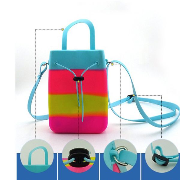 

girl silicon women bag waterproof bag swim for kids drawstring shoulder children seaside camping rainbow color