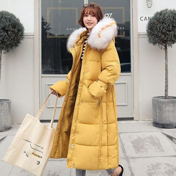 

women winter jacket thicken fur hooded warm female long parka padded coat, Black