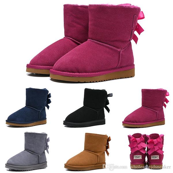 

designer kids bailey 2 bows boots wgg australian snow winter boots bailey bow children girl boy triple black pink khaki ankle booties