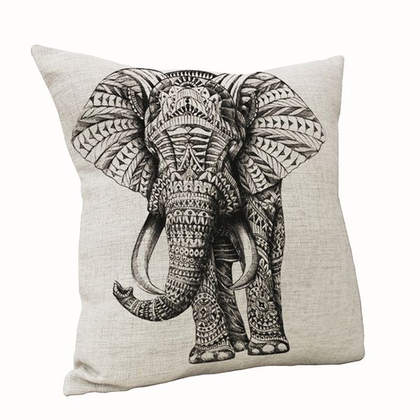 

new arrival vintage style wild animal pillow case cotton linen chair seat waist square elephant pattern pillow cover home