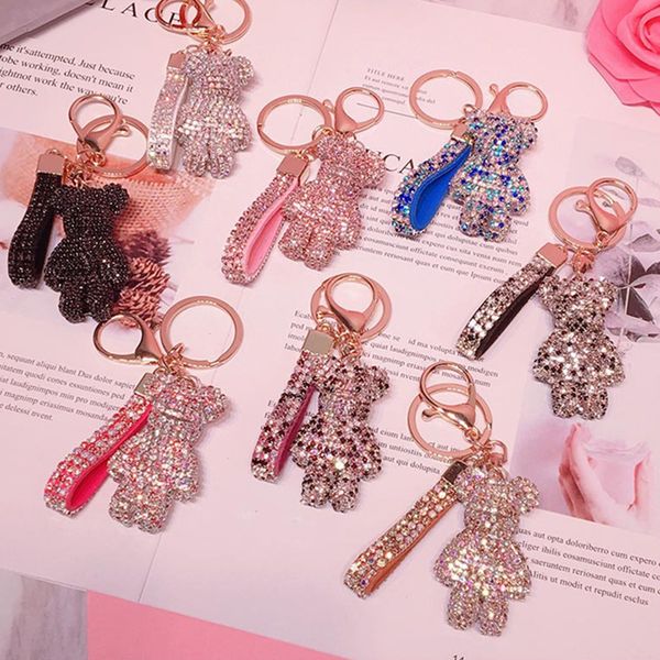 

fashion women accessories with diamond bear key chain pendant bag crystal doll cartoon key chain 8 colors