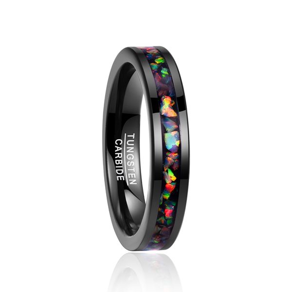 

aprilgrass brand designer nuncad new 4mm wide inlaid opal black wedding rings tungsten carbide ring men t091r, Silver