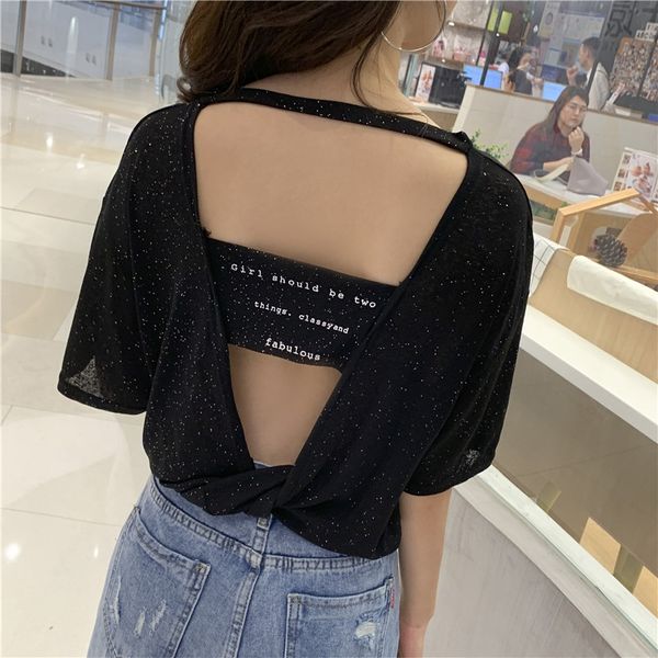 

backless letter printing pullover short-sleeved nursing clothing t-shirt clothing t-shirt female ins casual care machine clothes fashion, White