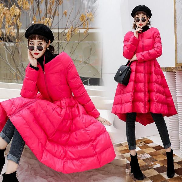 

winter fashion cotton-padded clothes women's 2019 new style a- line cloak cotton coat mid-length big hemline warm stand collar c, Blue;black