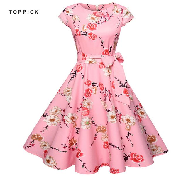 

summer floral party dress bow belt o neck party work office dress retro rockabilly vestidos 2019 summer beach, Black;gray