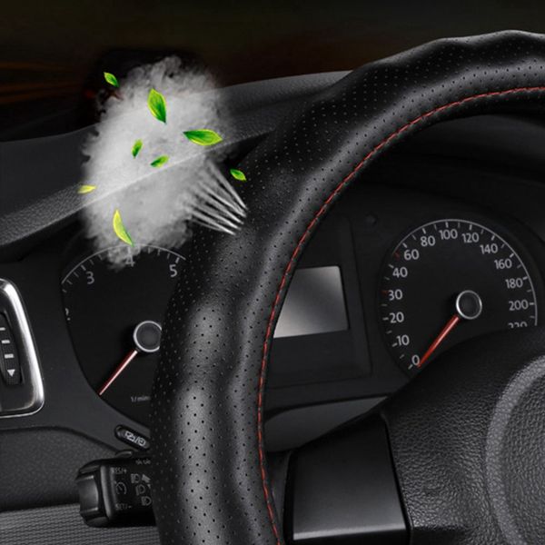 

universial new genuine leather steering wheel cover black brown beige coffee grey auto steering wheel covers car styling