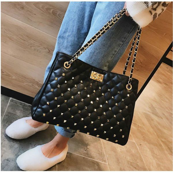 

женщины rivet большие цепи сумки на ремне сумки одеяло стежка классический известный бренд дизайнер сумка повелительница crossbody сумка sac