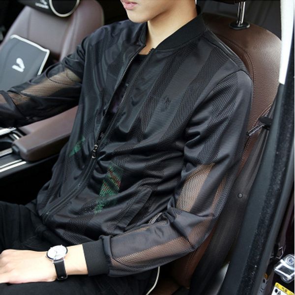 

жаркое лето мужчины фирменные дышащий шелкография вс-резистентный дизайнер casual zipper jacket мужской streetwear hip hop тонкий мужские ди, Black;brown