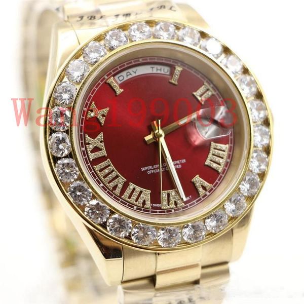 

18k gold president day date diamonds watch men stainless diamond bezel automatic wristwatch male watches, Slivery;brown