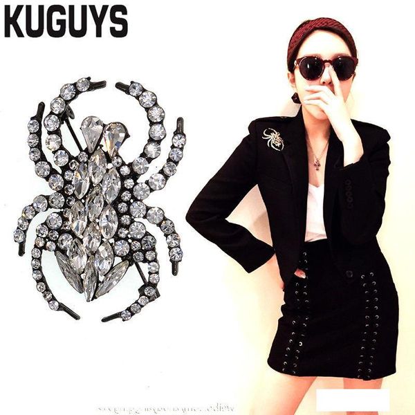 

kuguys crystals large spider brooches 1pcs for women fashion jewelry hyperbole metal animal brooch party accessories gift, Gray