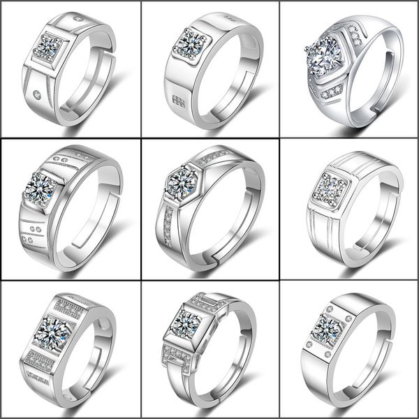 

fashion man female party wedding gift silver white square zircon 925 sterling silver ring anel de senhora anillos wholesale anel, Slivery;golden