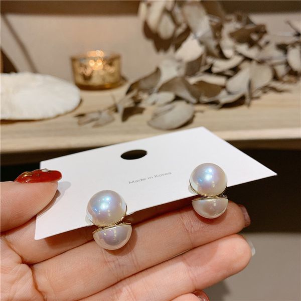 

new french temperament simple round pearl earrings korean fashion exquisite women girl accessories female jewelry, Golden;silver
