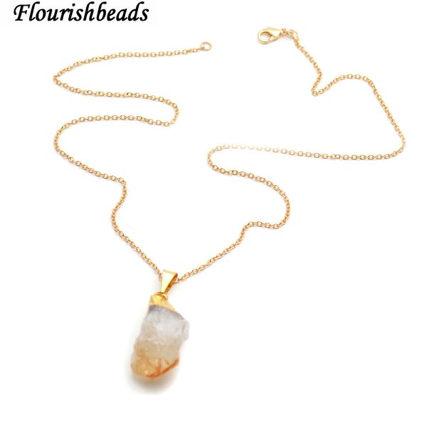 

small size natural citrine rough stone nugget pendant 18" linked chains necklace fashion woman necklace, Silver