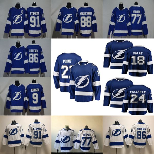 

tampa bay lightning jersey 86 nikita kucherov jerseys 91 steven stamkos 88 andrei vasilevskiy 77 victor hedman hockey jerseys stitched mens, Black;red