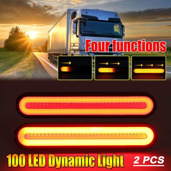 

2pcs 4 funtions 100 led trailer truck dynamic brake light waterproof neon ring tail driving sflowing turn signal lamp
