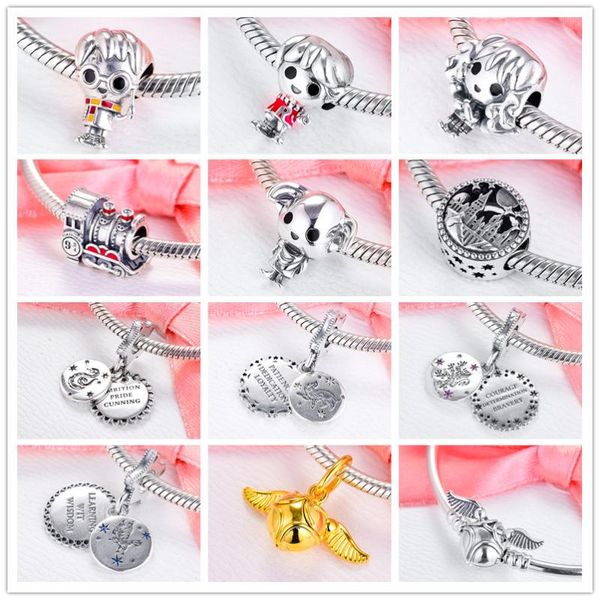 

harry magic school. collection beads charms 925 sterling silver pendant charm fit bracelets diy for women lady fine jewelry, Blue;slivery