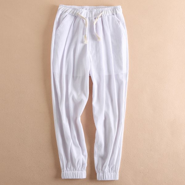 

casual pants men's fashion cotton linen hip hop ankle-length men harem pants elastic waist jogger linen trousers male, Black