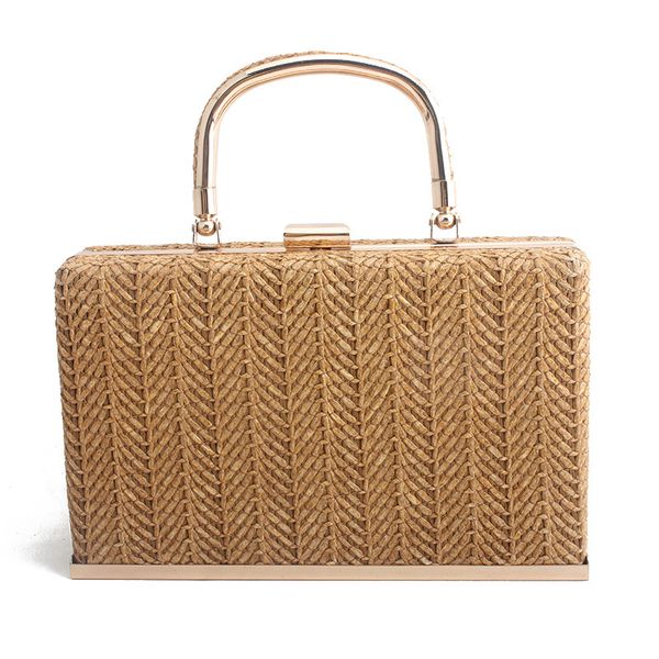 

new portable woven bag straw bag metal portable social dinner handbag