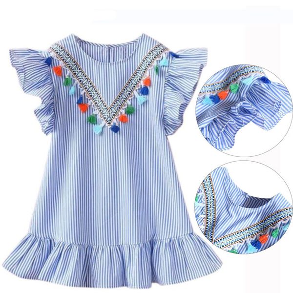 

girl's dresses 2021 tassel dress girls flying sleeve kids for summer christmas, Red;yellow