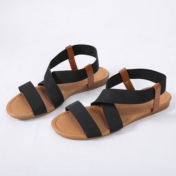 

2020 women low heel anti skidding beach women's shoes woman cross strap sandals peep-toe sandals, Black