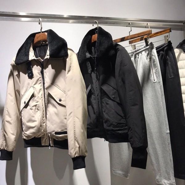 

luxury europen coat lamb fur collar air force down jacket comfortable warm black khaki men and women couple jacket hfssjk132, Black;brown