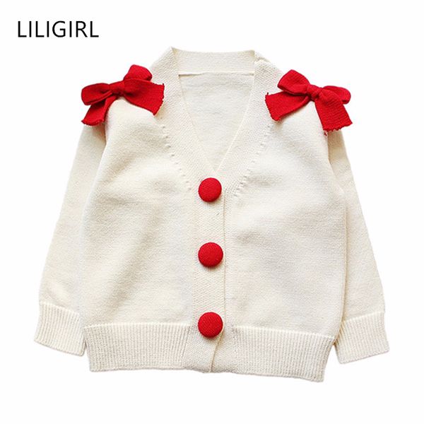 

liligirl baby girl knitted sweater cardigan for children clothes autumn girls bow wool jacket warm kids winter outwear coat, Blue
