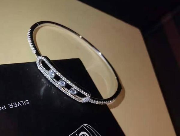 

2017 luxury jewelry brand new 925 sterling silver moving stones bangles,fashion ladies zircone move bracelets, White