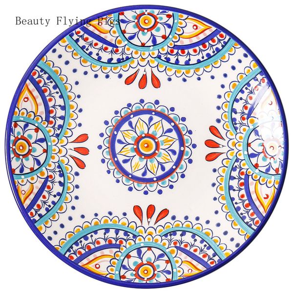 

mediterranean geometric pattern plate set bowl combination ceramic home western dish dish fruit dessert snack cake plate