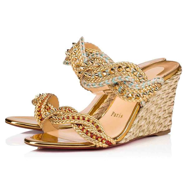 

2019 sandals red bottom designer luxury women's wedges 85mm shoes mules spiked high heels wedge super quality size 35-42, Black