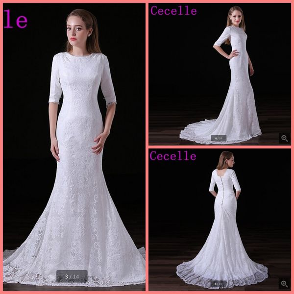 

2019 real p mermaid lace modest wedding dresses with half sleeves vintage country rustic muslim women bridal gowns lds custom made, White