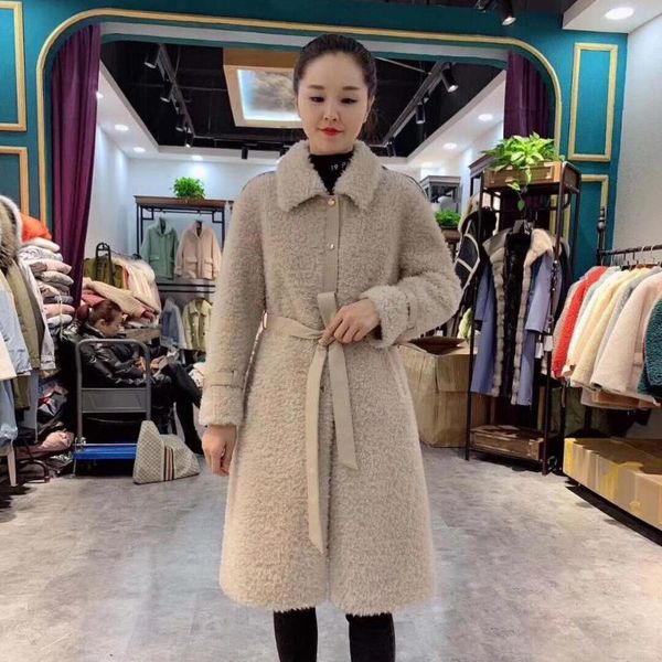 

real fur coat women winter plus size 2019 new fashion long style sheep shearing overcoat female clothes, Black