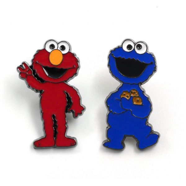 

cute sesame street pins metal broochs lapel pin enamel brooch elmo cookie monster pins backpack pendants cosplay collection gift, Gray