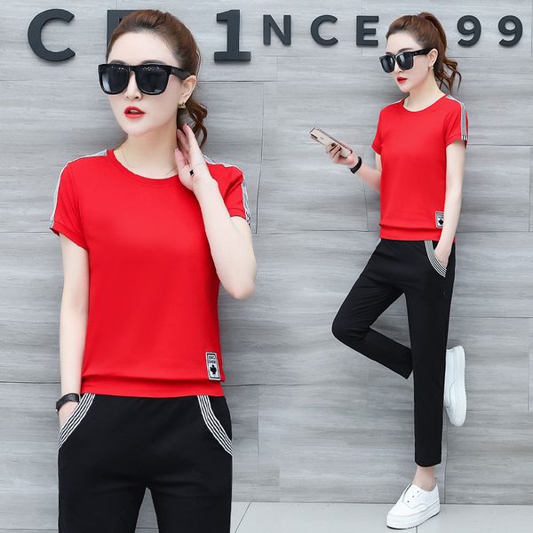 

sports set summer wear for women 2019 new style fashion slim fit hoodie summer short-sleeved trousers casual two-piece se
