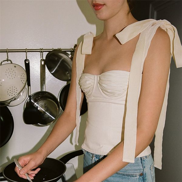 

женская мода женская майка tank tops 2019 лето женщин сексуальный сладкий черный холтер узелок без бретелек рукавов camis повседневный фести, White