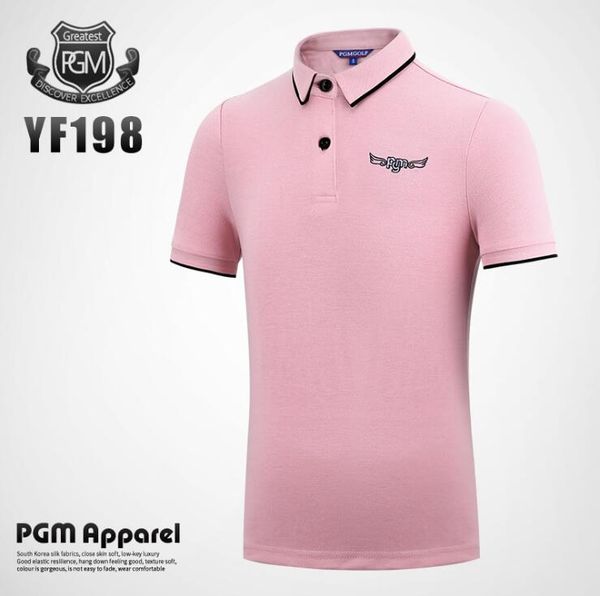 

pgm 2019 children's golf sportswear girls youth summer breathable quick dry button collar short-sleeved golf sports t-shirt, Black;blue
