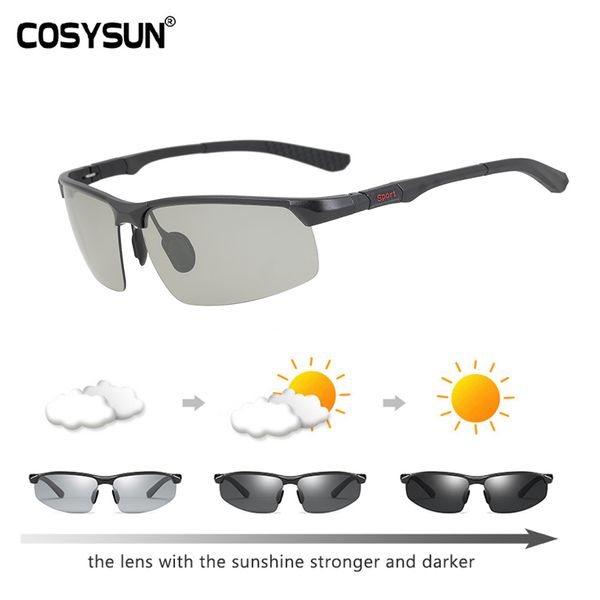 

cosysun brand driving glasses pchromic polarized sunglasses men aluminum sport goggle transparent chameleon glasses cs121 y200420, White;black