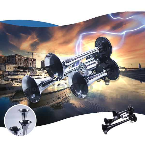 

three tube electronically controlled solenoid valve horn,12v/24v three-tube air horn, big car air horn for trucks/boats/vehicles