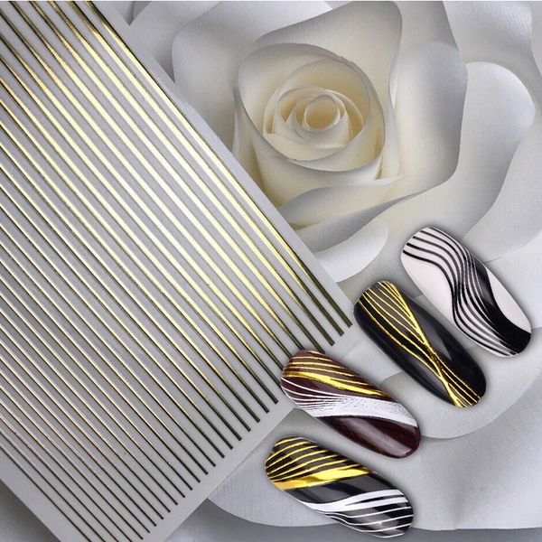 

3d nail sticker gold silver metal strip tape multi-size adhesive gel polish decoration diy nail stickers art 3d foil, Black