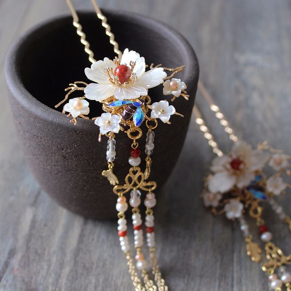

vintage semi-precious stone hair pins wedding hair accessories crystal tassel jewelry gift for girls headpiece, Golden;white