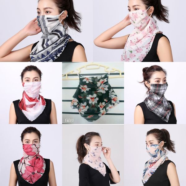 

n44mm designer face mask skull sunscreen print windproof anti uv scarf outdoor sport cycling face mask women summer floral triangle mask, Black
