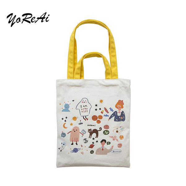 

yoreai original planet hand-painted printing series canvas bags women's simple casual shoulder bag student tote shopping handbag