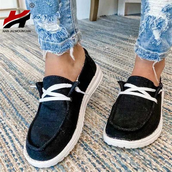 

nan jiu mountain 2020 women's flat casual lazy shoes summer outdoor fashion lace up round head comfortable plus size 43, Black