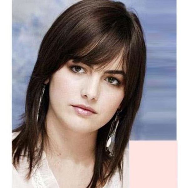 

100% real hair fluffy medium dark brown straight human hair elegant wig, Black