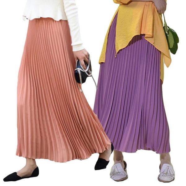 

ethnic clothing women pleated long skirt fashion muslim bottoms solid high waist maxi skirts dress islamic abaya 2021 spring summer, Red
